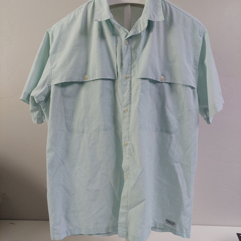 Patagonia Light Green Short Sleeve Button Breathable Fishing/Hiking Shirt Large